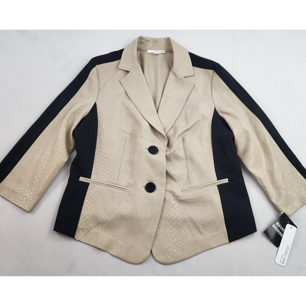 Studio One New York Beige Black Snakeskin Blazer Jacket Womens 16 60954 NWT